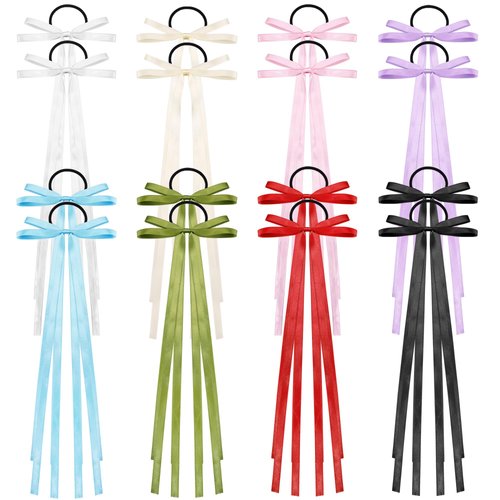16Pcs Long Silk Ribbon Hair Bands, Colourful Hair Ties with Bow Silk, Satin Hair Scrunchies Accessories for Women Kids Girls