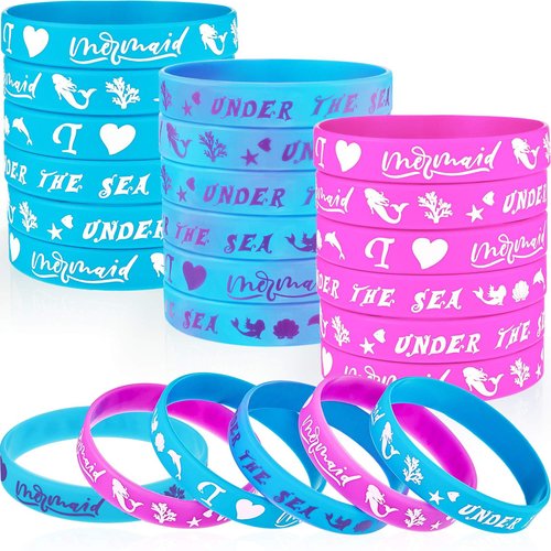 Gejoy 30 Pieces Mermaid Silicone Wristband Bracelet Under The Sea Parties Wristband Birthday Party Favors Mermaid Under The Sea Party Supplies
