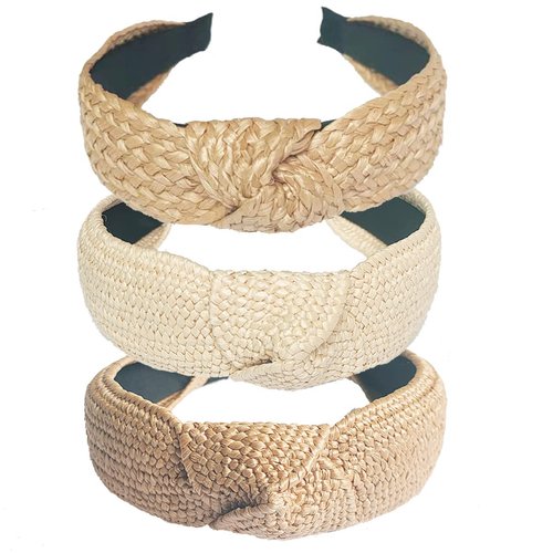 Lvyeer 3 pack Straw Headbands Fashion Rattan Wide Head Band Boho Headband Summer Bohemian Woven Hair Head Bands Hair Band for Woman Girl Hair Accessories