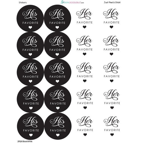 100 Labels 1.9 Inch His Her Favorite Wedding Favors Black White Stickers (4x6 Bags)
