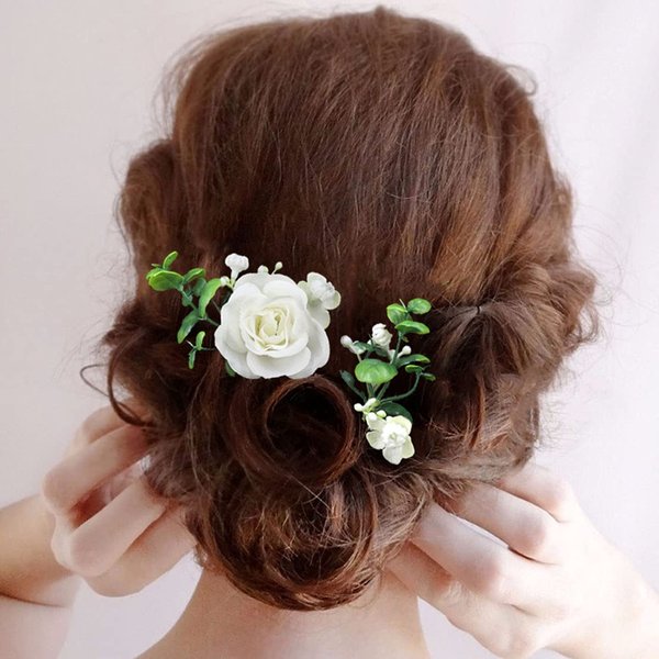 Fangsen Wedding Rose Gypsophila Flower Hair Pins Bridal Headpiece Woodland Hair Accessories Set for Brides and Bridesmaids （Set of 2) (White)