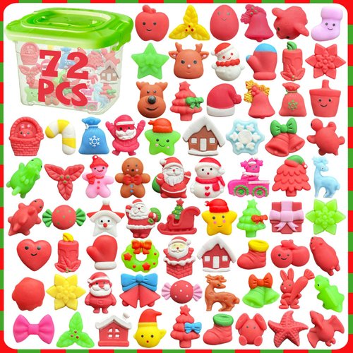 UUSYCUN 72PCS Christmas Mochi Squishy Toys for Party Favors, Xmas Squishies Bulk for Stocking Stuffer, Santa Squeeze Toys for Kids, Gifts, Presents, Advent Calendar, Classroom Prizes, Goodie Bags