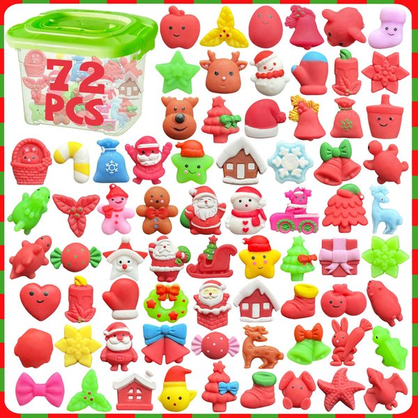 UUSYCUN 72PCS Christmas Mochi Squishy Toys for Party Favors, Xmas Squishies Bulk for Stocking Stuffer, Santa Squeeze Toys for Kids, Gifts, Presents, Advent Calendar, Classroom Prizes, Goodie Bags