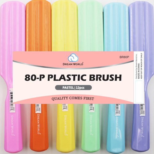 Dream World 80-P Plastic Hair Brush Pastel Assorted Color 12 Pcs Pack