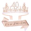 Amariver 40th Birthday Crown 40 & Fabulous Birthday Sash 40th Birthday Tiara for Women 40th Rhinestones Pearls Birthday Decoration Rose Gold 40th Birthday Gifts for Party Favor