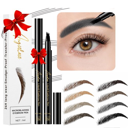 ANGIEHAIE Eyebrow Pencil (Ash Gray), Microblade Eyebrow Pen, 4 Point Microblade Brow Pen for Hair-Like Effect, Smudge-proof, Waterproof and Long Lasting