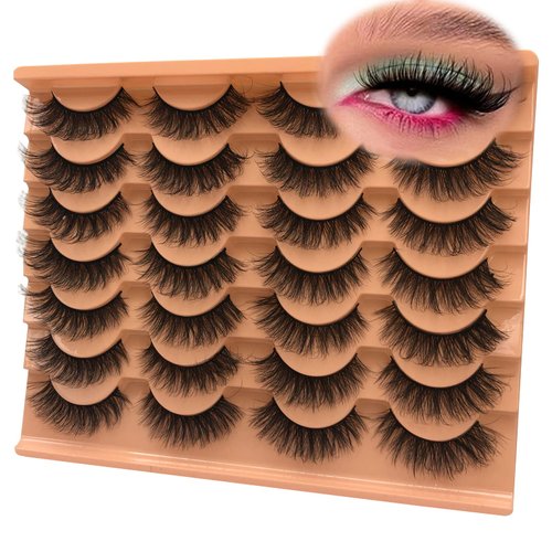 Faux Mink Lashes Fluffy 14 Pairs Cat Eye Natural Wispy Lashes 5D Volume False Eyelashes Look Like Extensions Strip Lashes Pack,by TMIELYBS (F11)