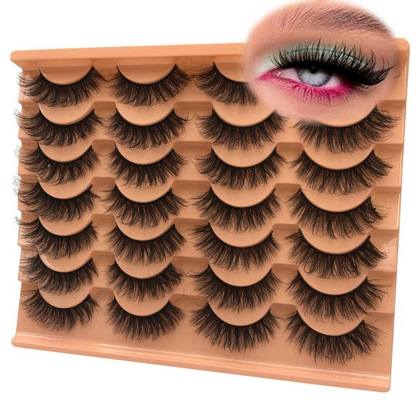 Faux Mink Lashes Fluffy 14 Pairs Cat Eye Natural Wispy Lashes 5D Volume False Eyelashes Look Like Extensions Strip Lashes Pack,by TMIELYBS (F11)