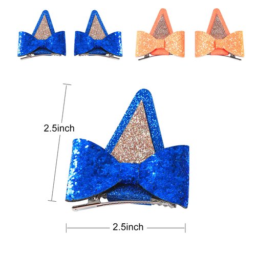 Blue Dog Ears for Kids Girls Glitter Hair Clips Halloween Barrettes Costume Accessories Toddler Cosplay Gift Party Supplies
