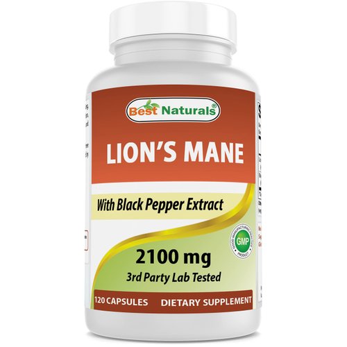Best Naturals Lions Mane Mushroom Supplement 2100mg - 120 Capsules - Supports Mental Clarity, Focus & Immune Health - Added Black Pepper for Maximum Absorption