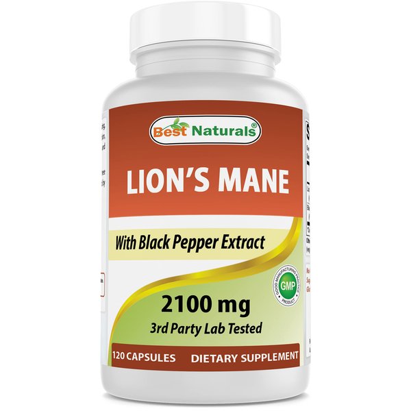 Best Naturals Lions Mane Mushroom Supplement 2100mg - 120 Capsules - Supports Mental Clarity, Focus & Immune Health - Added Black Pepper for Maximum Absorption