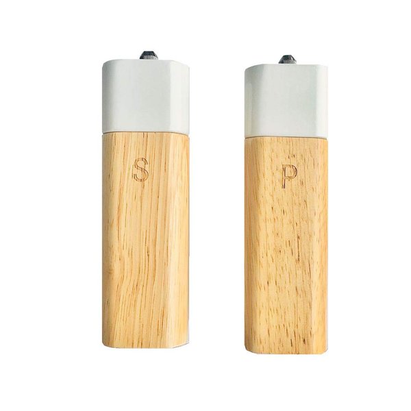 Tessie & Jessie White Salt Grinder Wooden Pepper Salt Grinder Set Pepper Mill Salt & Pepper Shakers -Refillable Stylish for Sea Salt Black Pepper Gift Set (6"+6")