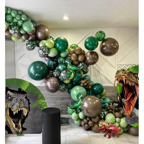 Dinosaur Balloon Arch Garland Kit 117 Pcs Dark Green Sage Green Brown Dinosaur Foil Balloons for Kids Boys Jungle Safari Dinosaur Theme Party Baby Shower Decoration Supplies