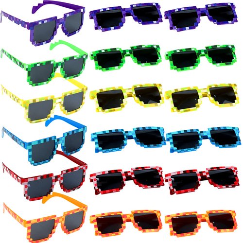 Ioffersuper 18-Pack Miner Party Pixel Gamer Sunglasses Pixelated Glasses for Kids Adults Pixelated Style Game Player Birthday Party Favors