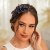 Formery Blue Flowers Crystal Headband Crystals Beads Floral Hairband Prom Party Wedding Handmade Copper Wire Beaded Flower Headpiece for Women and Girls