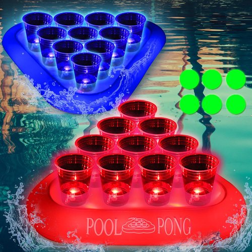 mishunyus Glow Pool Games, Light Up Floating Pool Games, Inflatable Toss Game Set, Glowing Pool Party Games for Daytime/Nighttime,Summer Swimming Pool Games, 2 Pool Float Rack(Red & Blue)