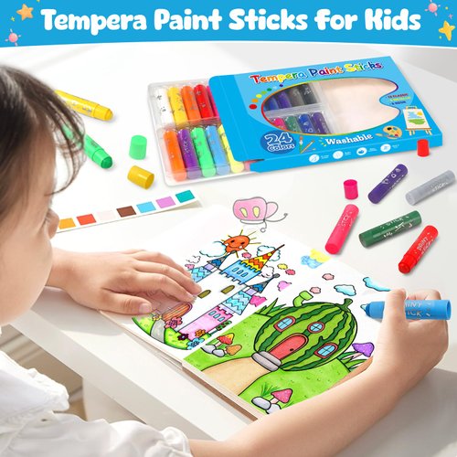 Jumlys 24 Colors Tempera Paint Sticks, Washable Paint Sticks for Kids and Toddlers, Ideal Art and Craft Supplies for Painting and Coloring, Suitable for Paper, Canvas and Stone (Each 0.35 Ounce)