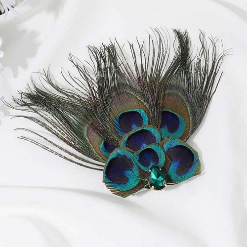 GENBREE 1920s Flapper Headband Peacock Feather Hair Clip Rhinestone Cocktail Hair Accessories for Women and Girls (Style 2)