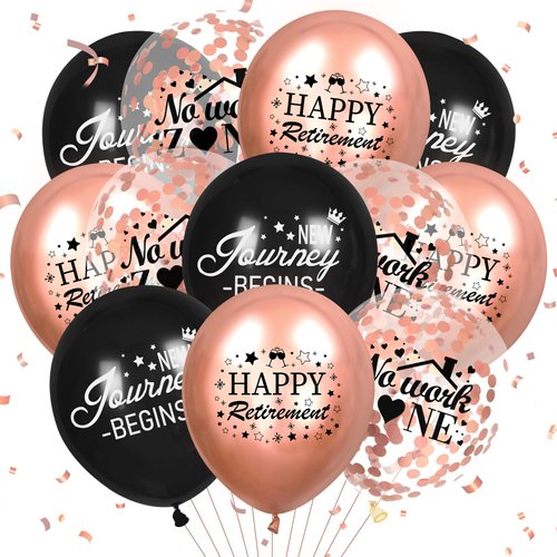 Happy Retirement Balloon 50 Pcs Rose Gold Black Retirement Party Decorations Balloons New Journey Begins Retirement Balloons for Women Men Office Retirement Farewell Party Supplies