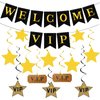 VIP Red Carpet Decorations,Black Gold Welcome VIP Banner with Star Hanging Swils for Movie Night Birthday New Years Eve Party Decorations Home Indoor Supplies