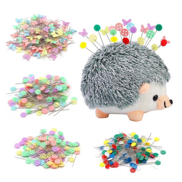 402 Pieces Hedgehog Pincushion Flat Head Straight Pins Kit, Cute Pincushion with Clear Storage Box and Quilting Pins, Colorful Head Straight Sewing Pins for Handicrafts DIY Sewing