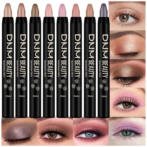Kaely 8Pcs Cream Eye Shadow Brightener Sticks Set for Eyes,Shimmer Matte Pencil Eyeshadow Applicator Stick Palette,Halloween Makeup Waterproof,Birthday Party gifts for Women kids Girls 06