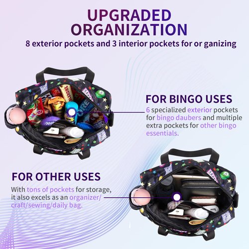 Bingo Bag with Pockets for Bingo Daubers Dabbers Dobbers Black Bingo Bags for Bingo Stuff Supplies Bingo Night Accessories for Adults Seniors Elderly Bingo Game Prizes for Bingo Lovers Players Bag