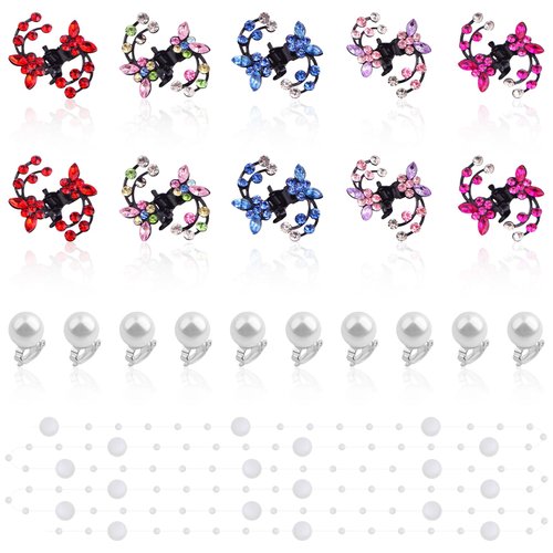 10pcs 5 Colors Mini Plum Blossom Rhinestone Hair Claw Clips, 10pcs Pearl Hair Barrettes Headdress, 1pcs White Handmade Beaded Headpiece Hair Accessories for Girls Bride Wedding Party Decor