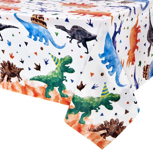 Watercolor Dinosaur Party Tablecloth - 4 Pack 54'' x 108'' Dinosaur Party Supplies for Kids Boys Dino Theme Birthday Party Decoration Dinosaur Printed Rectangular Plastic Disposable Table Cover