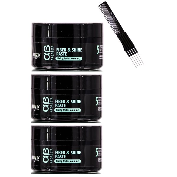 Dikson System AB ARGABETA ARGAN Fiber & Shine Paste, Humidity Resistant, Moldable Strong Paste Gel Cream Pomade All Hair Types (w/SLEEKSHOP Premium Carbon Teasing Comb) (3.38 oz (PACK OF 3))