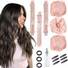 3 Sets Overnight Heatless Curls Blowout Rods Silk Hair Curlers to Sleep in Satin Heatless Curling Set Zero Heat Bun Bons with Bonnet Cap No Heat Headband Roller Wrapper FPink