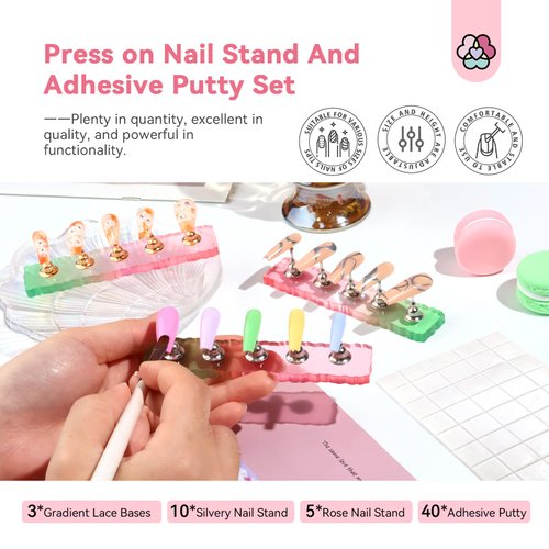 Saviland 3 Sets Nail Stand: Strong Magnetic Nail Holder for Painting Nails with Reusable Putty 40pcs Nail Stand for Press On Nails Display Practice Acrylic Nail Art Home DIY Beginner Salon Supplies
