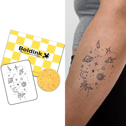 Boldink Temporary Tattoos, semi permanent tattoos, 15-day long lasting tattoo sticker, waterproof and anti-reflective, unique design（Planet）