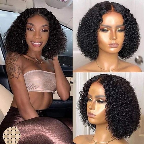 BTSEURY Lace Front Wigs Hair Wigs, Color Curly Lace Front Bob Wigs Middle Part Short Bob Deep Curly Wigs