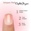 Artquee French Tips Press on Nails Short Clear Pink Fake Nails Oval Cute Acrylic False Nail Full Cover Glossy White Edge Designs Stick on Fingernails for Women 24PCS