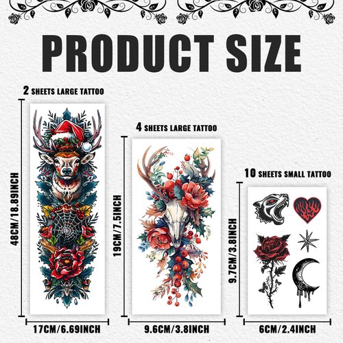Cerlaza Christmas Temporary Tattoos for Adults Women, Christmas Holiday Make Up Stickers, Christmas Decorations Party Favors Supplies Crafts Stocking Stuffers - 16 Sheets