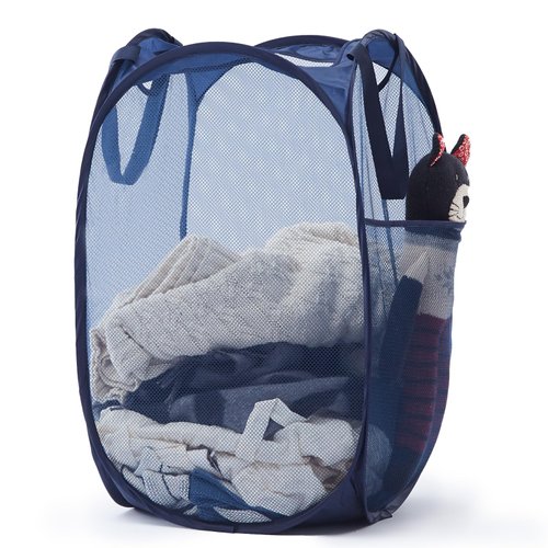 Upgraded 105L Mesh Pop Up Laundry Hamper with Reinforced Handles - Portable & Collapsible Dirty Clothes Basket for Dorm, Bathroom & Travel (Blue Plus, 105L)