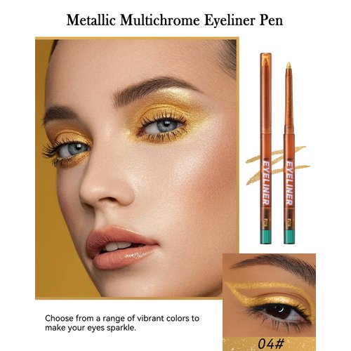 Metallic Multichrome Eyeliner Pencil, Bronze Glitter Gel Eye Liner Pencils, Waterproof Smudge-proof Longwear, Multi-Use Sharpenable Colored Eyeliner Shimmer Eyeshadow Makeup Pen, Delineador De Ojos-04