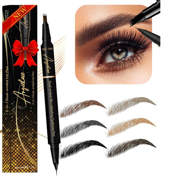 Eyebrow Pencil (Dark Brown) Dual-Ended Microblading Eyebrow Pen- Brow Pencil 2-in-1 Waterproof and Long Lasting Eye Brow Pencils for Women, Eyebrow Makeup for Natural and Hair-Like Effect Brows