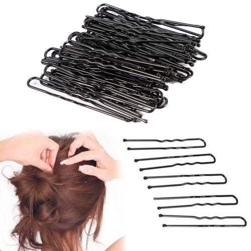 250pcs/Box Black Metal Pins Waved U Shaped Hair Pins Bun Pins Hair Slides Grips Hair Accessory For Women Girl Buns Up-Dos (2.75inch-7cm)