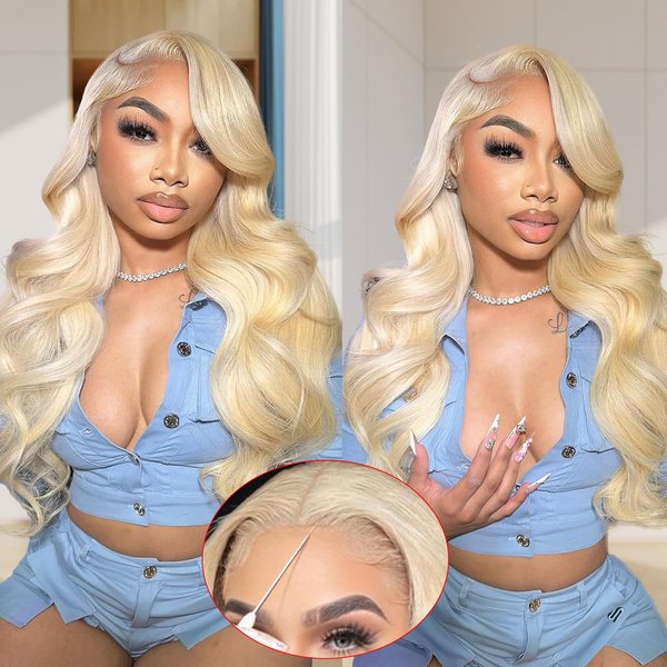 Lothia 20 inch Blonde Wig Human Hair Wear and Go Glueless Wigs Human Hair Pre Plucked Pre Cut 6x4 Body Wave Lace Front Wigs Human Hair 180% Density