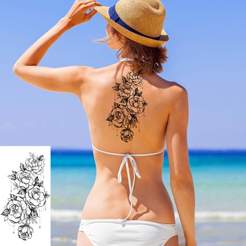72 Sheets 3D Flowers Temporary Tattoos for Women Adult, Fake Tattoos Body Art Arm Sketch Tattoo Stickers for Women and Girls