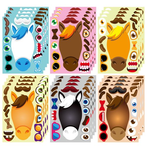 24 Sheets Horse Stickers for Kids Toddles, Make a Face Stickers, Make Your Own Horse Stickers, Pony Theme Party Supplies Crafts