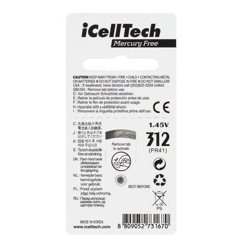 iCellTech Size 312 Hearing Aid Batteries (60 batteries)