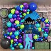 HILAVO Purple Blue Black Green Balloon Garland Kit Video Game Party Balloons Arch with Metallic Purple Latex Helium Balloon for Boys Gamer Theme Night Birthday Baby Shower Party Decorations Supplies
