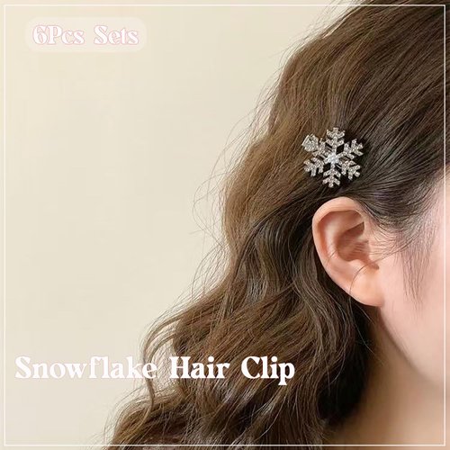 6 Pcs Snowflake Hair Clip Sparkly Rhinestone Hair Barrettes Christmas Accessories for Women, Silver Pearl Snowflake Hairpins Xmas Party Gift Set (Small Pearl Snowflake)