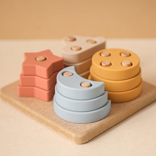 Youuys Stacking Montessori Toys for Toddler 1 2 3 Year Old, Shape Sorter Silicone Sorting and Stacking Toys - Preschool Fine Motor Skill Toy Sorter Puzzles Boys Girls Gifts 18+ Months Old （Square）