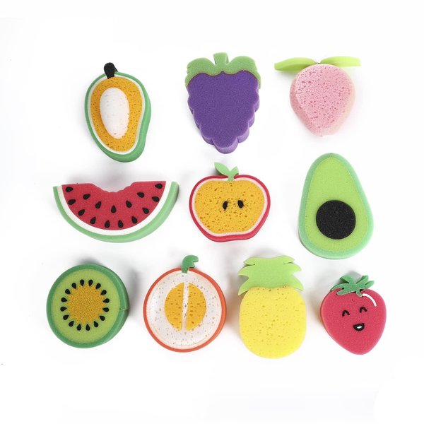 Scrub Sponge, Multi-Use Cute Fruit Pattern Sponges Scrubber Bath Cleaning Sponges Scrubbing Sponges Use for Bathroom & More(random-10pcs)