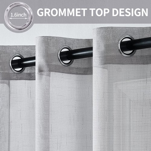 MIULEE 2 Panels Natural Linen Semi Sheer Window Curtains Elegant Solid Light Grey Drapes Grommet Top Window Voile Panels Linen Textured Panels for Bedroom Living Room (52X63 Inch)