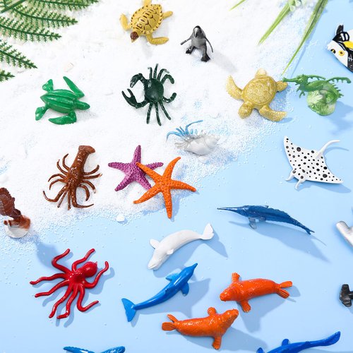 80 Pieces Ocean Sea Animals Figures Sea Creatures Toys for Kids Realistic Under The Sea Life Plastic Animal Bath Toy Set with Storage Box for Bathroom Pool